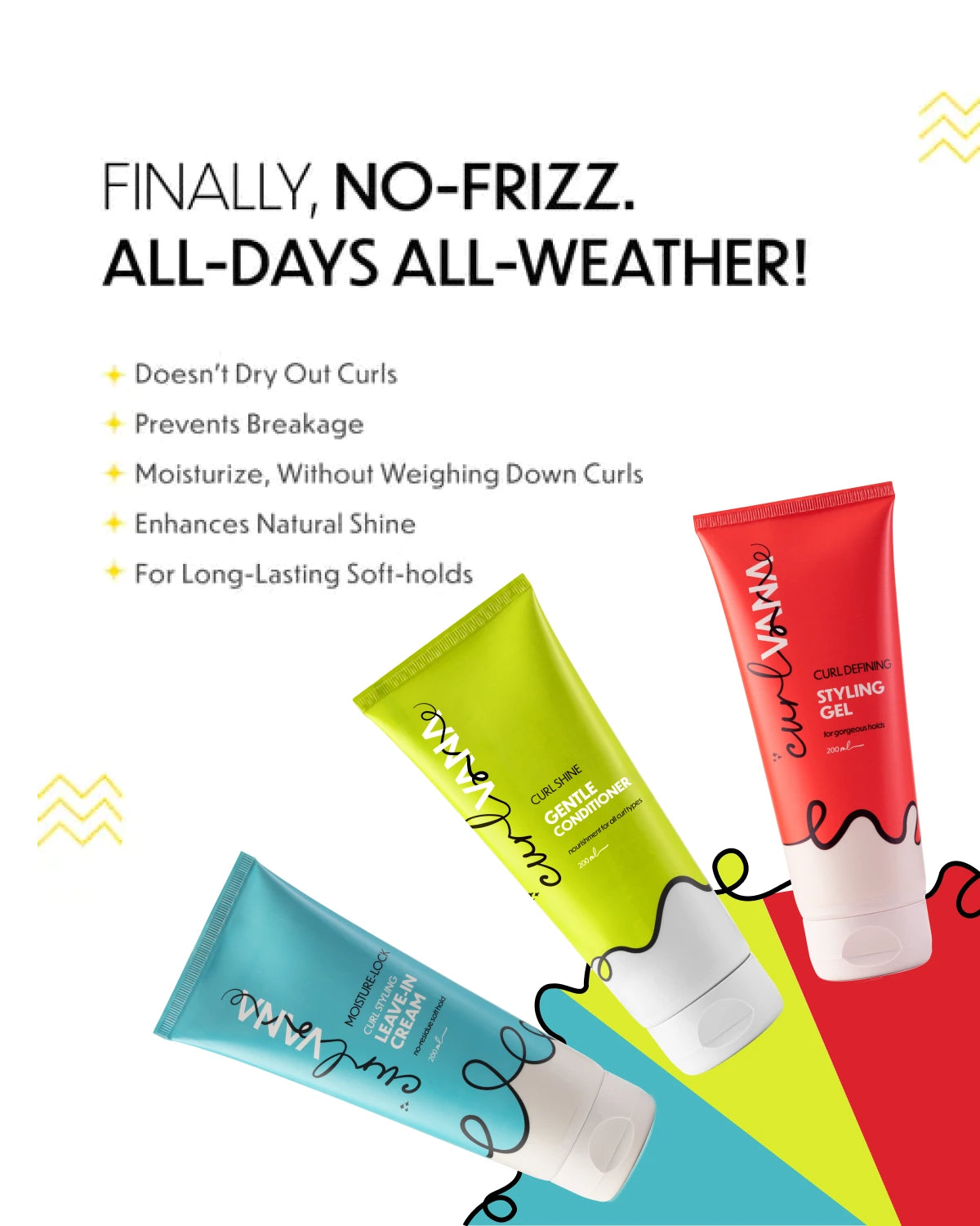 Curlvana Detangling & Styling Kit, Leave in cream, gel and conditioner - 200ml each.