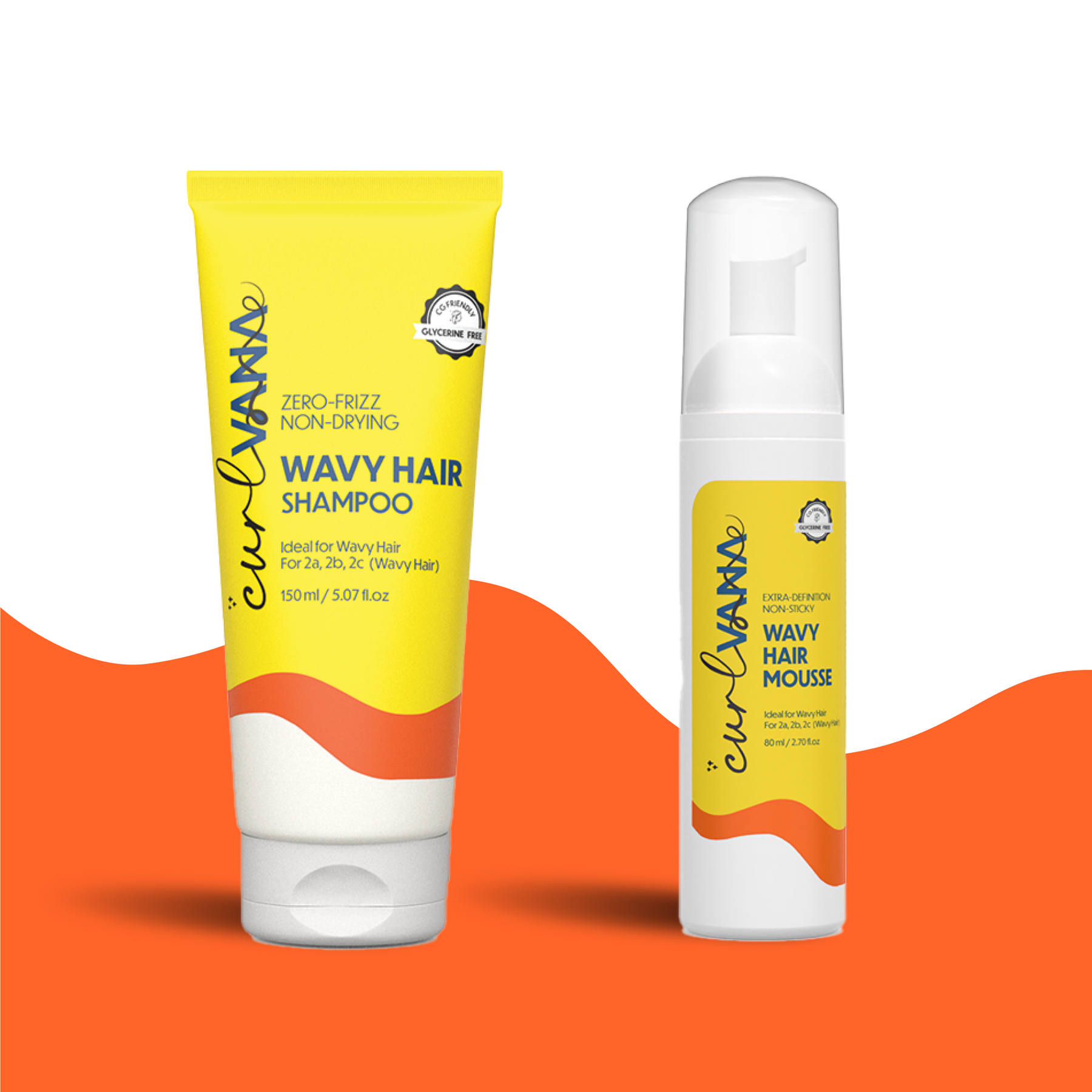 Curlvana Wavy Hair Care Range with Shampoo (150ml) & Mousse (80ml)